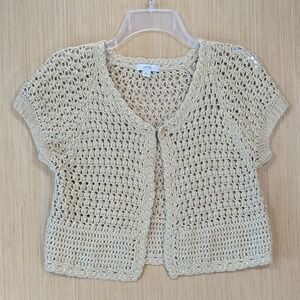 Cache Womens Crochet Bolero Cardigan Y2K Boho Festival Large Gold Metallic